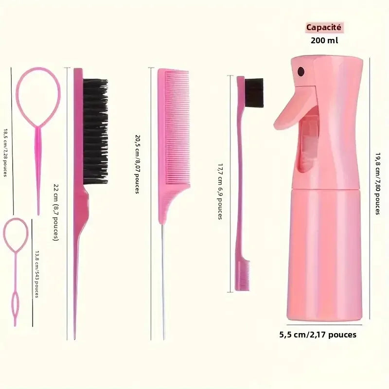 Set de Coiffage 6 en 1 – Brosses, Peigne & Vaporisateur