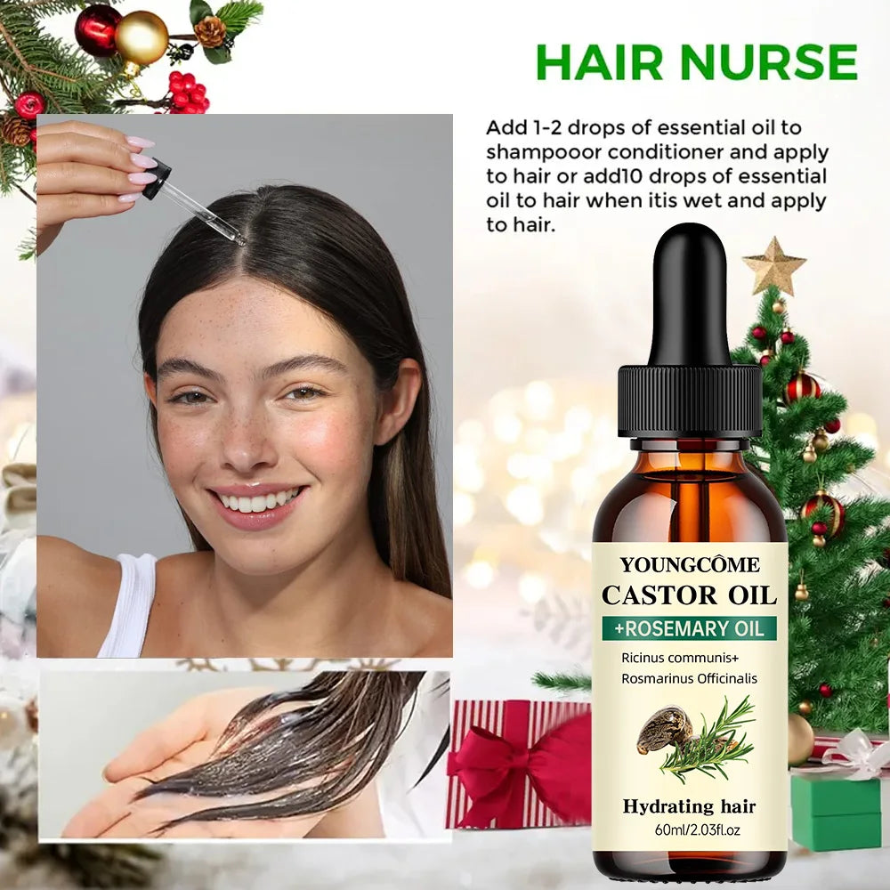 Huile de Ricin & Romarin Premium — Croissance Cheveux, Cils & Sourcils